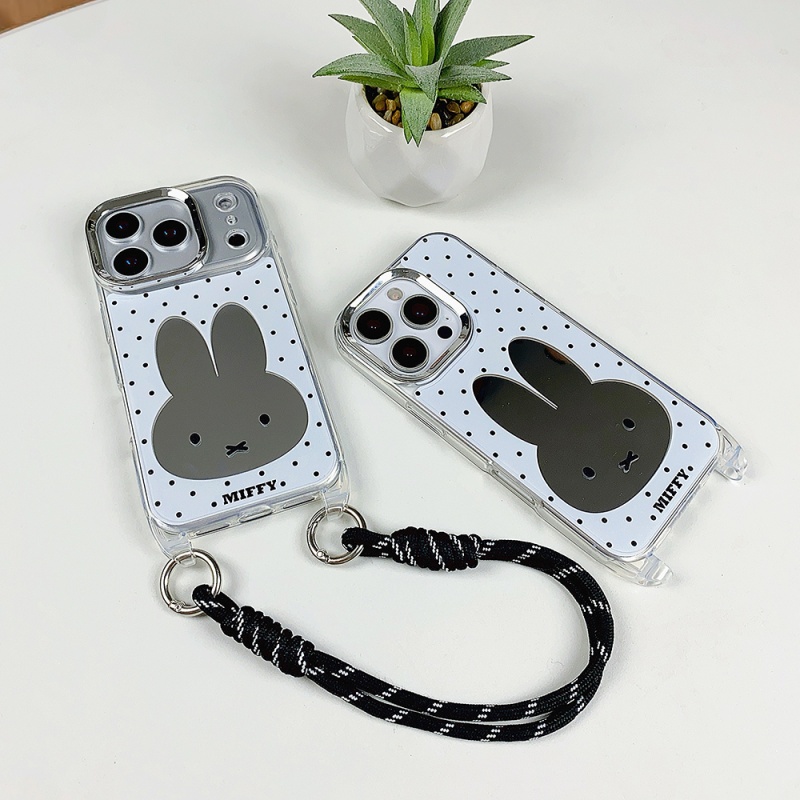 Cute Cartoon Wrist Strap Silicone Case - Lüks Makyaj Aynalı Sevimli Karikatür Miffy
