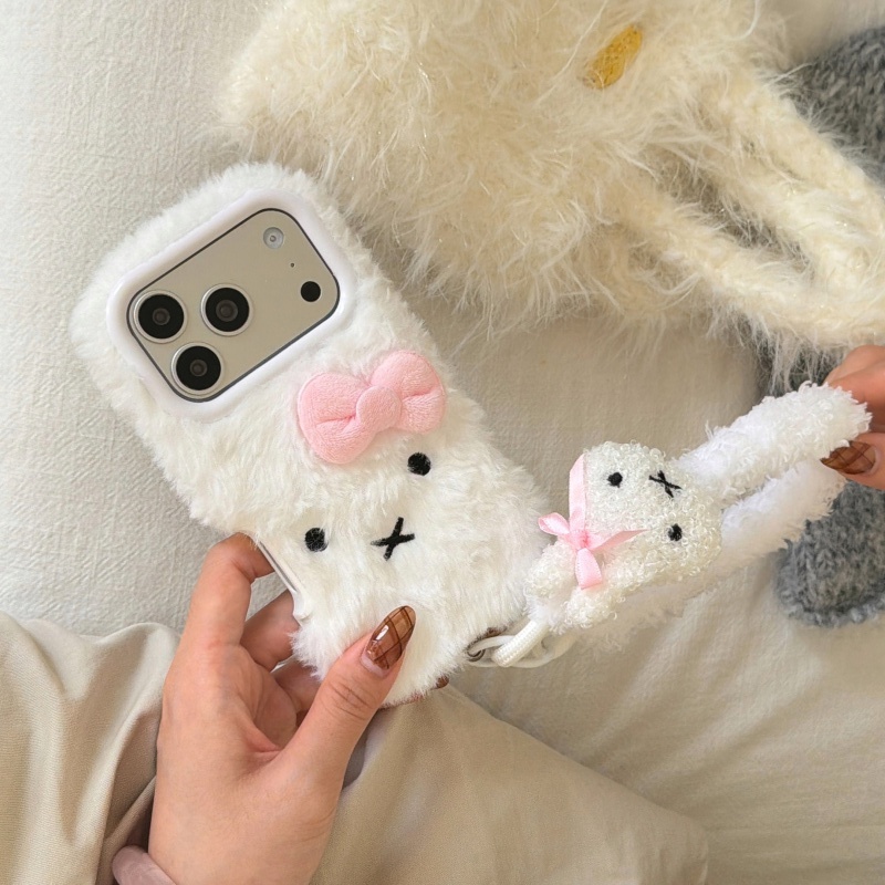 Cute Cartoon Wrist Strap Silicone Case - Sevimli Karikatür Beyaz Tüylü Miffy Telefon