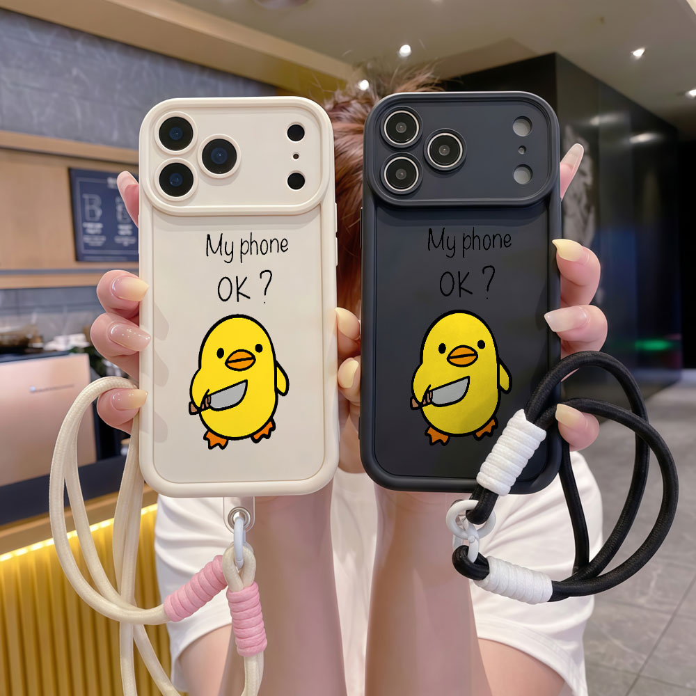 Cute Cartoon Wrist Strap Silicone Case - Sevimli Karikatür Ördek Bileklikli Telefon Kılıfı