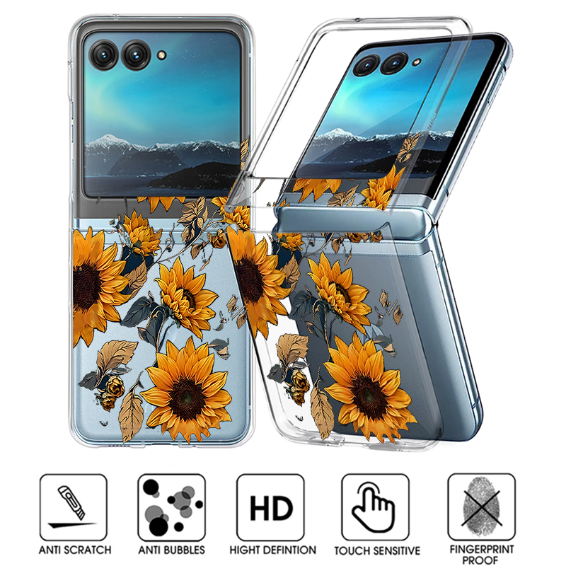 Clear Shockproof Bumper Case - Ayçiçeği Desenli Şeffaf Telefon Kılıfı Motorola