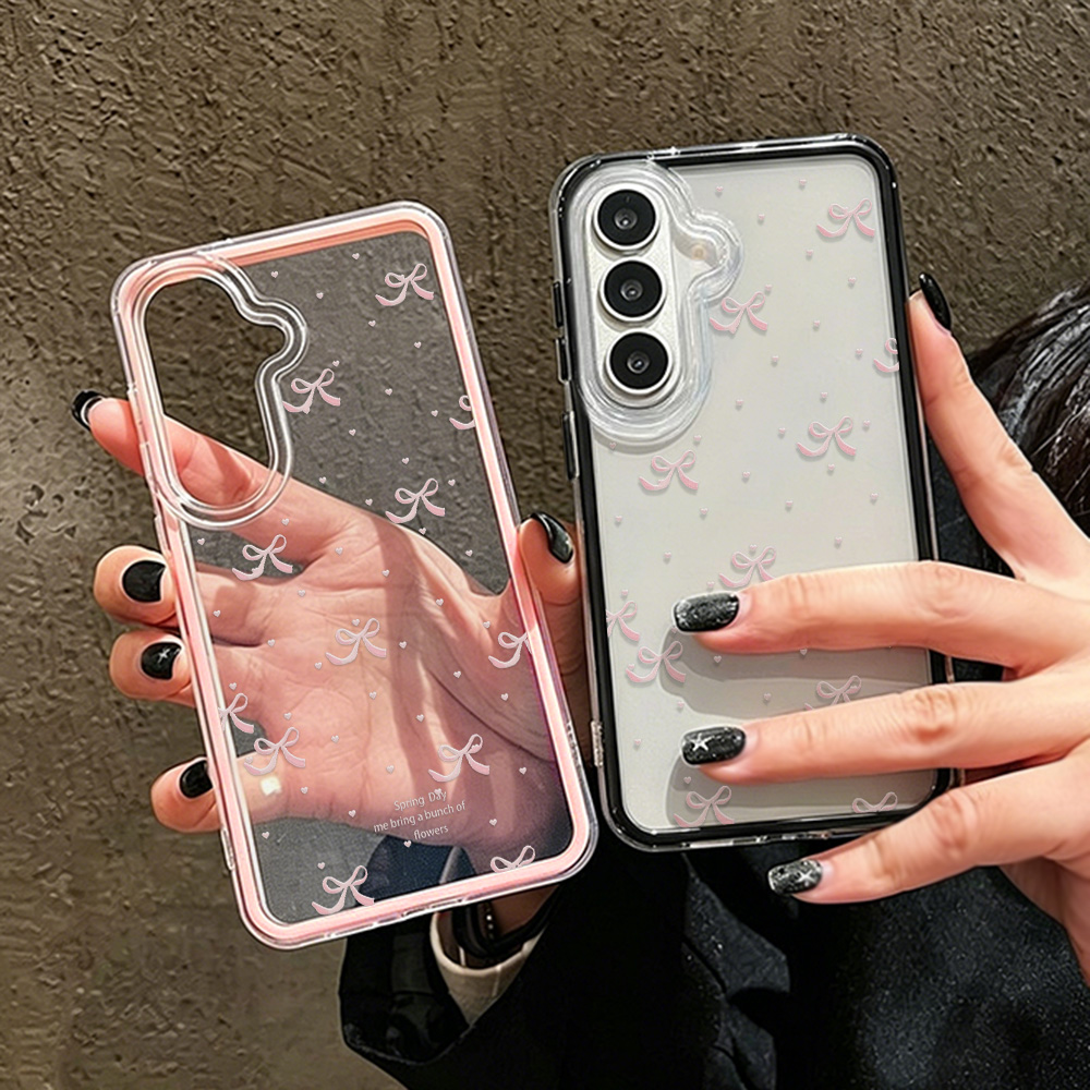 Clear Shockproof Bumper Case - Sevimli Pembe Fiyonklu Yumuşak Telefon Kılıfı