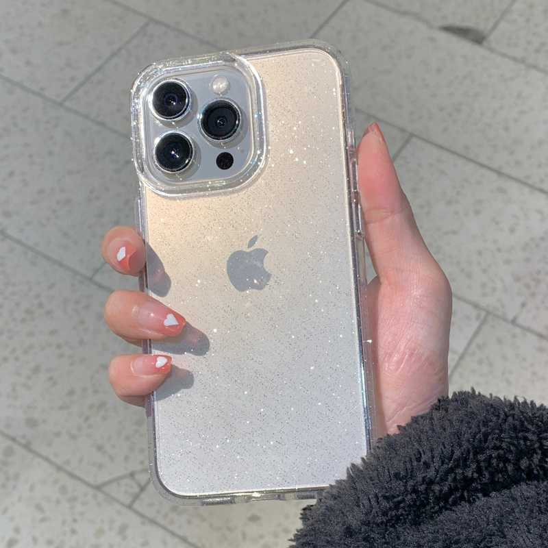 Clear Shockproof Bumper Case - Şeffaf Basit Glitter Telefon Kılıfı iPhone