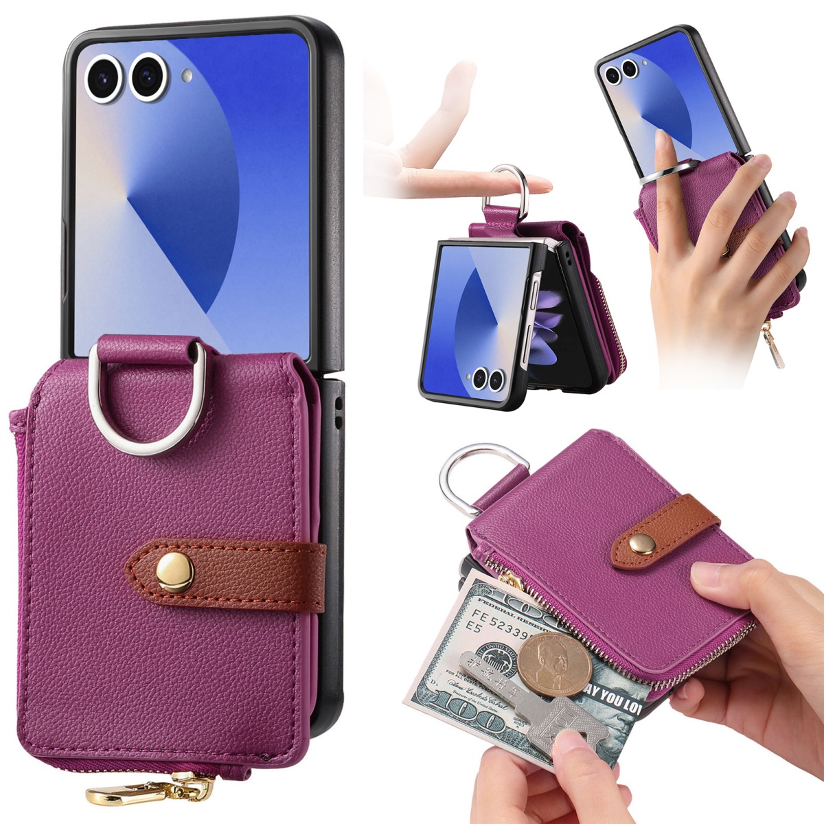 Samsung Galaxy Z Flip 8 7 6 5  - Leather Wallet Card Holder Phone Cover incelemesi ve fiyatı