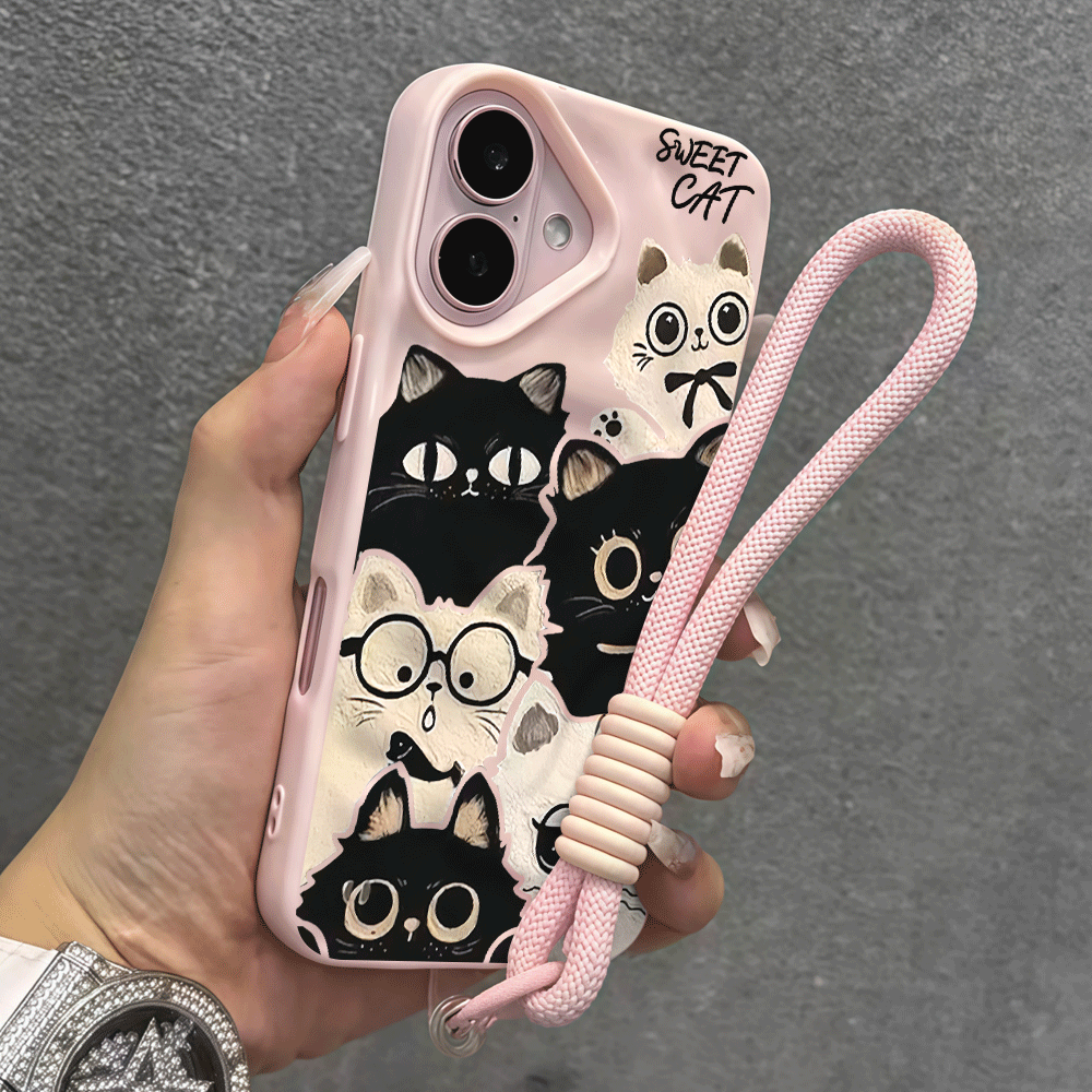 iPhone 16 15 17 12 14 13 11 Pr - Cute Cartoon Wrist Strap Silicone Case incelemesi ve fiyatı